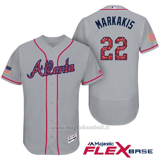 Maglia Baseball Uomo Atlanta Braves 2017 Estrellas y Rayas 22 Nick Markakis Grigio Flex Base